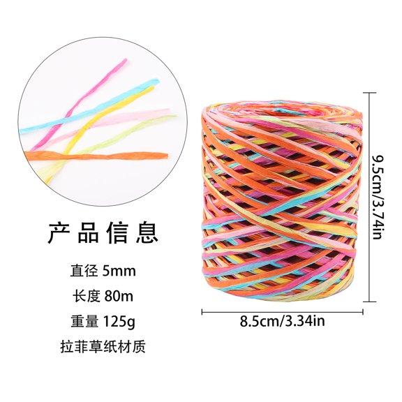 Firefly Hope 80m/263ft 6Ply Raffia Paper Craft Ribbon, Pink/Dark Pink/Blue/Orange/Yellow/Green Kraft String for Gift Wrapping & DIY Craft Supplies