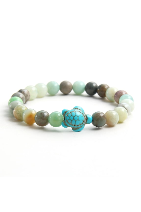 8mm Turquoise Sea Turtle Bead Bracelet Unisex Elastic Stretch Cord Bracelet, Natural-Inspired Charm for Women & Men, A