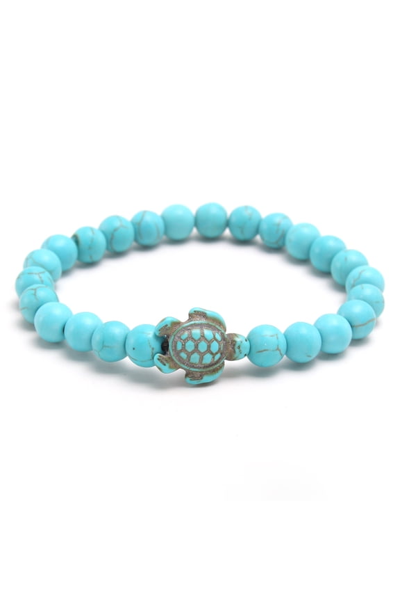 8mm Turquoise Sea Turtle Bead Bracelet Unisex Elastic Stretch Cord Bracelet, Natural-Inspired Charm for Women & Men, C