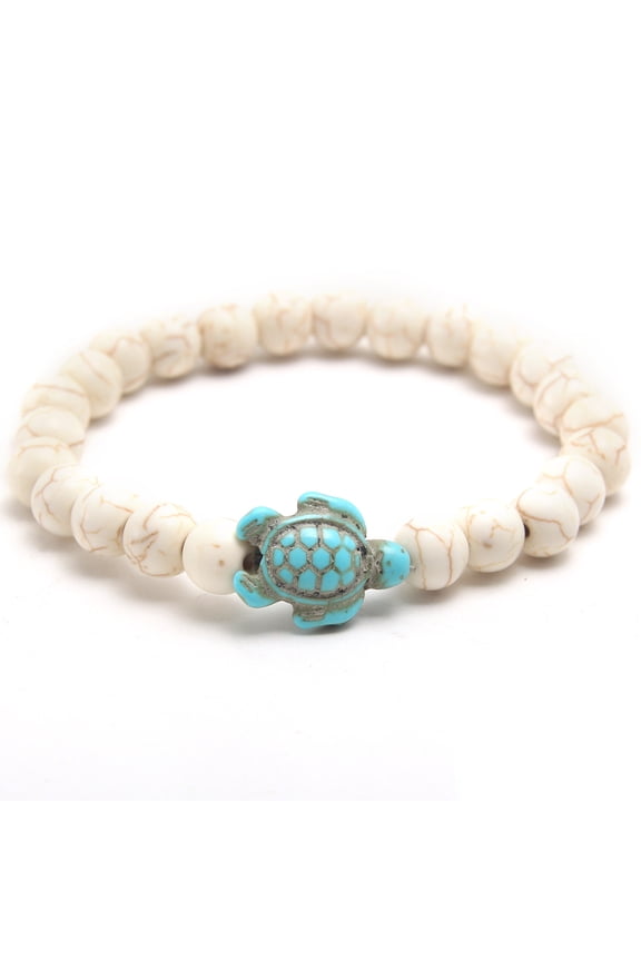 8mm Turquoise Sea Turtle Bead Bracelet Unisex Elastic Stretch Cord Bracelet, Natural-Inspired Charm for Women & Men, D