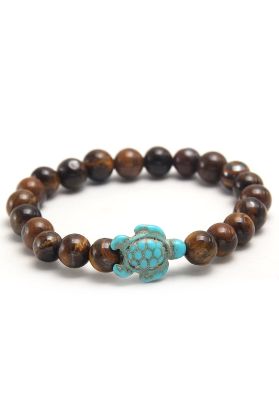8mm Turquoise Sea Turtle Bead Bracelet Unisex Elastic Stretch Cord Bracelet, Natural-Inspired Charm for Women & Men, F