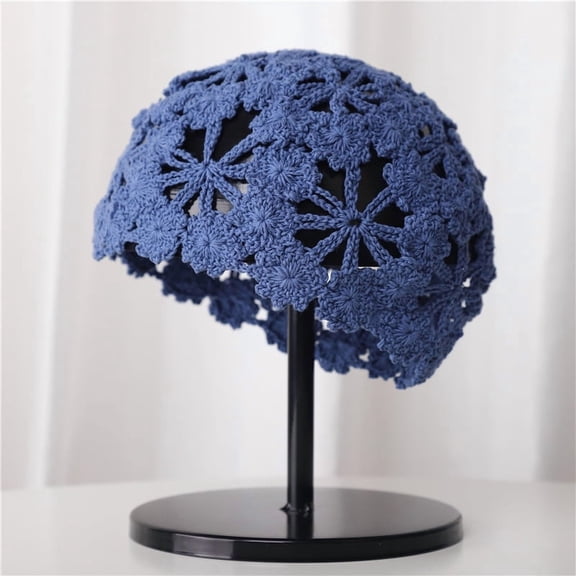 Firefly Hope Acrylic Soft Crochet Beanie for Women, Solid Color Knitted Hollow Hat (Blue)