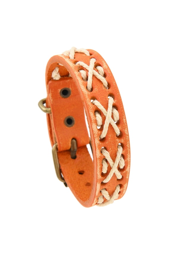 Adjustable Braided Leather Cuff Bracelet, Classic Stylish Wristband for Everyday Wear,Style C,Orange