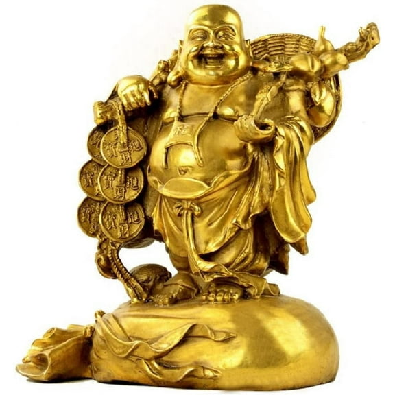 Firefly Hope Antique Brass Laughing Buddha & Wealth God Statues  Feng Shui Prosperity Symbols, Home Decor & GiftsLarge