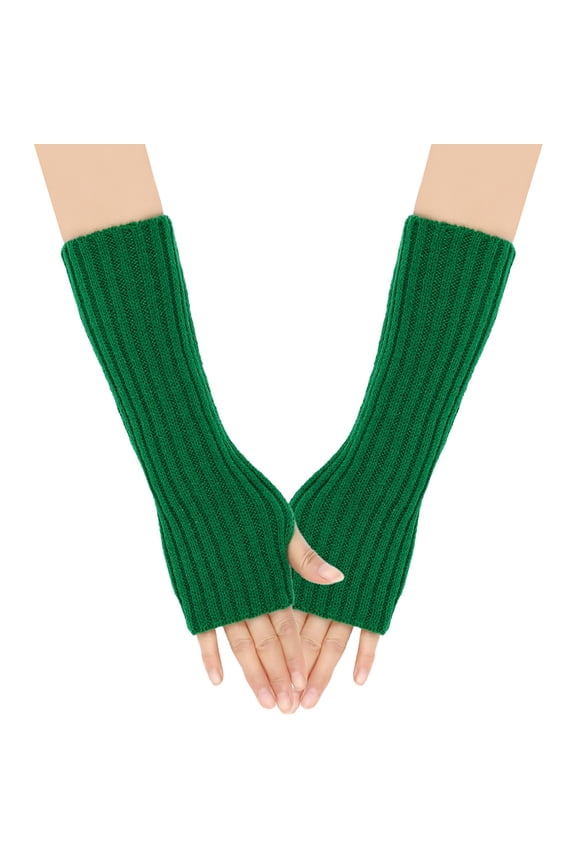 Arm Warmers - Women's Long Fingerless Gloves Fashion Stretch Knit Arm Sleeves for Women Thumb Hole Stretchy Gloves-Dark Green A
