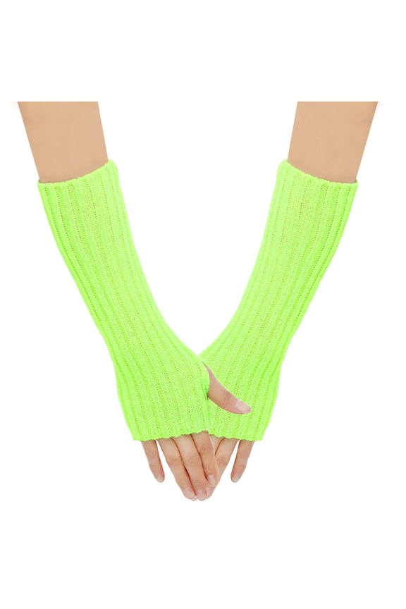 Arm Warmers - Women's Long Fingerless Gloves Fashion Stretch Knit Arm Sleeves for Women Thumb Hole Stretchy Gloves-Light Green