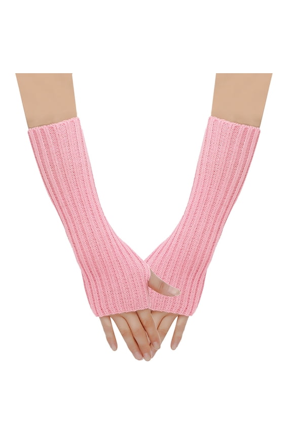 Arm Warmers - Women's Long Fingerless Gloves Fashion Stretch Knit Arm Sleeves for Women Thumb Hole Stretchy Gloves-Pink