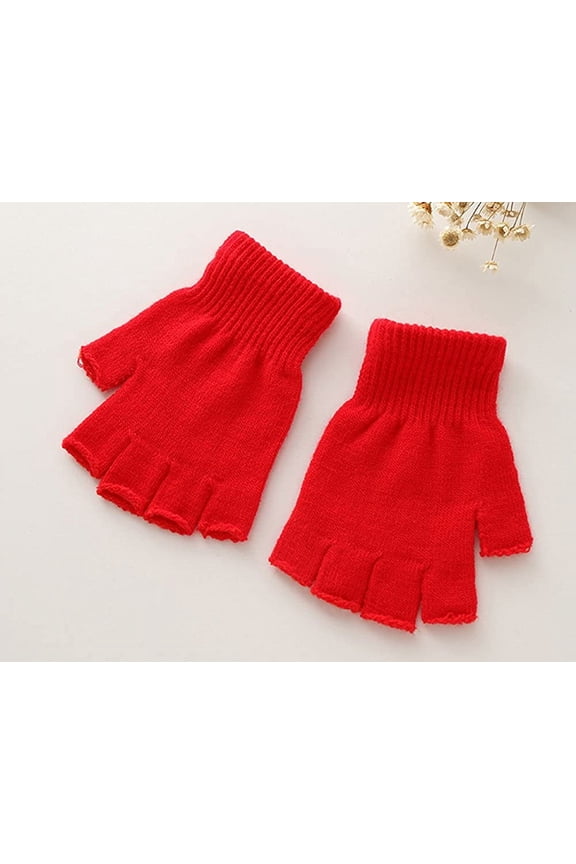 Boys' and Girls' Solid Knitted Half Finger Mittens Typing Gloves, Small