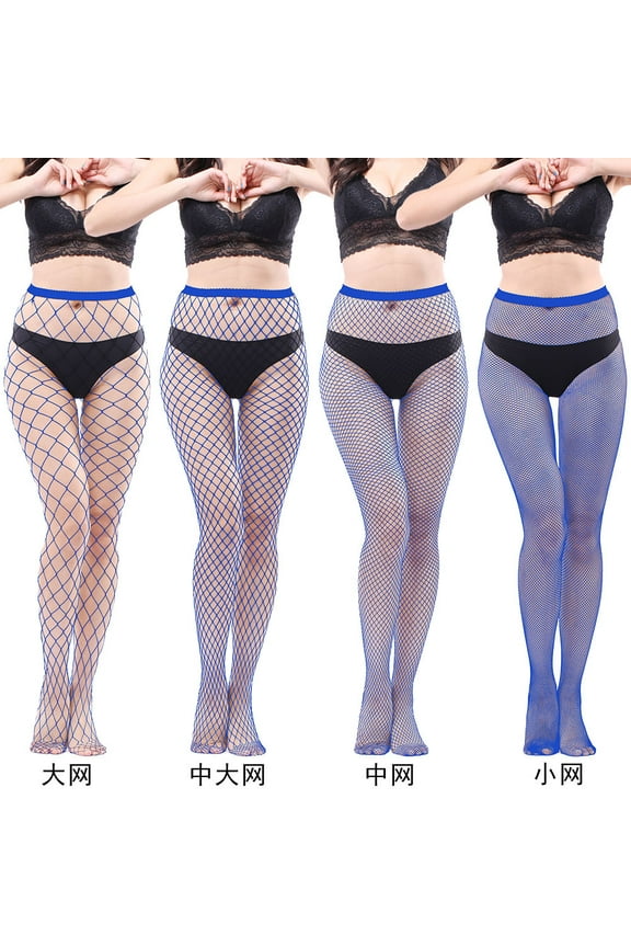 Breathable High Waist Fishnet Tights - Sheer Transparent Pantyhose for Night Out & Cosplay, Blue, 4-piece Set