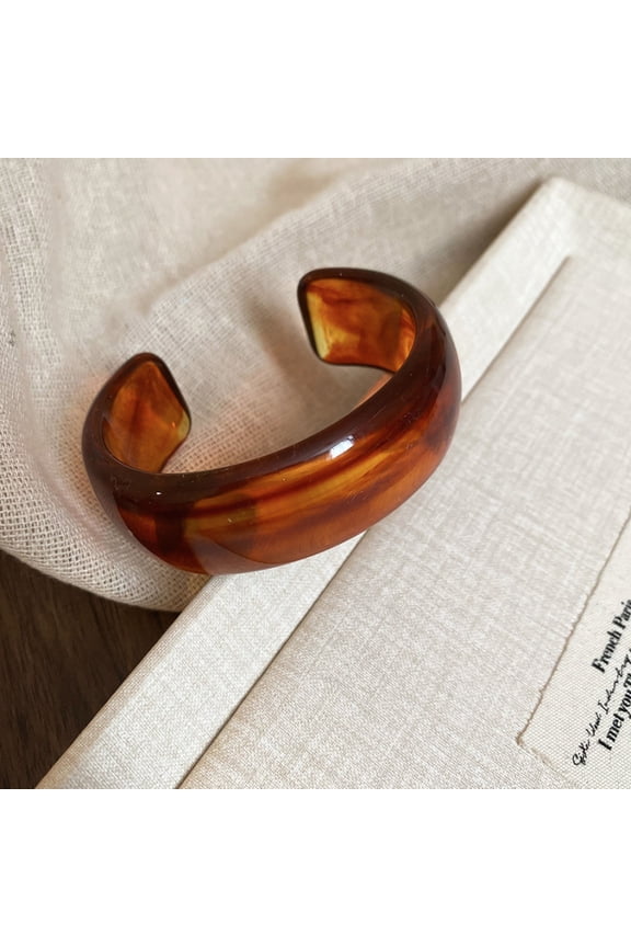 Chunky Geometric Open Bracelet, Thick & Wide Acrylic Resin Cuff Bangle, Fashion Charm Jewelry for Ladies Holiday Decoration, Brown