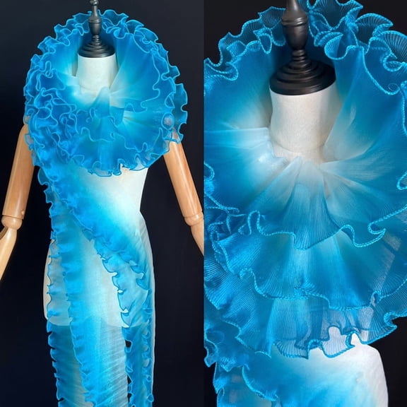 Firefly Hope Dark Blue 5Yds x 4.72 Inch Ruffle Pleated Gathered Lace Trim, Soft Organza Tulle Chiffon Fabric Edging for Wedding Dress, Clothes, Costume Sewing & DIY Craft Decor