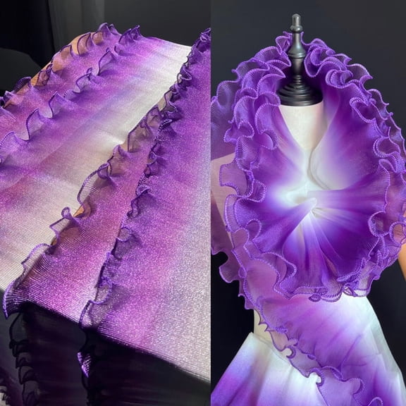 Firefly Hope Dark Purple 5Yds x 4.72 Inch Ruffle Pleated Gathered Lace Trim, Soft Organza Tulle Chiffon Fabric Edging for Wedding Dress, Clothes, Costume Sewing & DIY Craft Decor