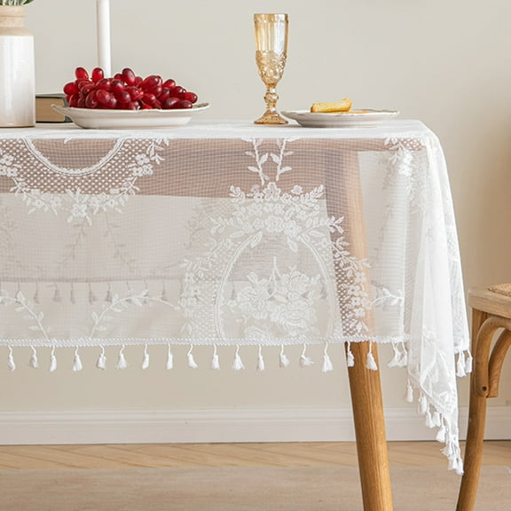 Firefly Hope Elegant Lace Tablecloth, Decorative Table Cover Perfect for Kitchen Dining, Wedding Events & Holiday Parties, SIZE D:53*70inch,White B