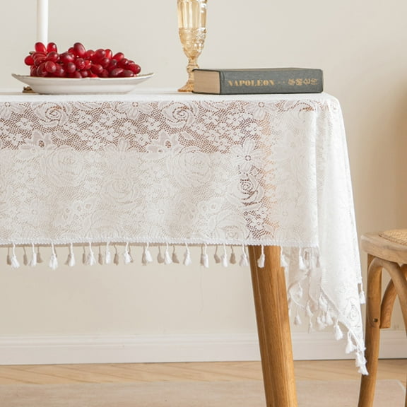Firefly Hope Elegant Lace Tablecloth, Decorative Table Cover Perfect for Kitchen Dining, Wedding Events & Holiday Parties, SIZE E:53*78inch,White C