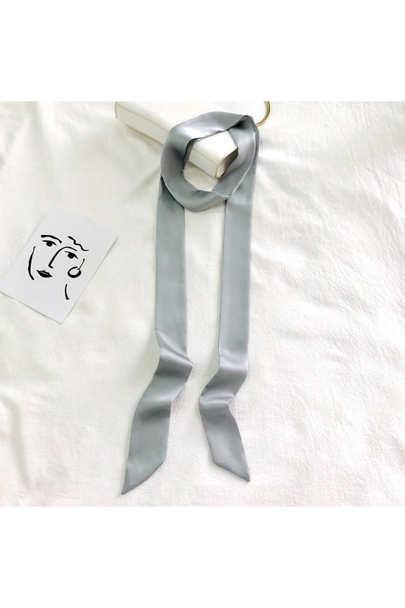 Elegant Personalized Scarf, Solid Color Slender Narrow Scarf with Ribbon Binding Bag Handle Scarf Binding Hair Small Ribbon Decoration Scarf Hair Band Scarf (Light Gray)