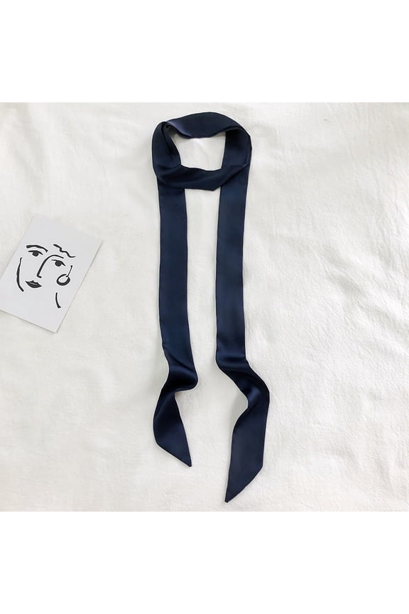 Elegant Personalized Scarf, Solid Color Slender Narrow Scarf with Ribbon Binding Bag Handle Scarf Binding Hair Small Ribbon Decorative Scarf Hair Band Scarf (Dark Blue)