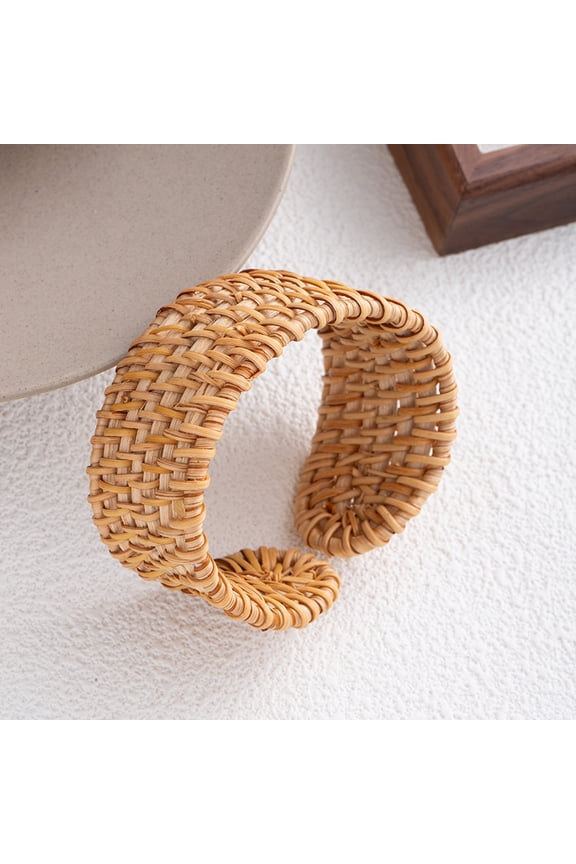 Ethnic Natural Rattan Woven Bracelet, Handmade Braided Straw & Wicker Bangle, Lightweight Chunky Accessory for Ladies Summer Outfits, H12