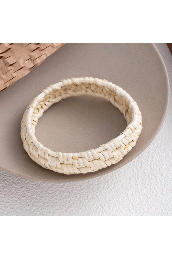 Ethnic Natural Rattan Woven Bracelet, Handmade Braided Straw & Wicker Bangle, Lightweight Chunky Accessory for Ladies Summer Outfits, H3