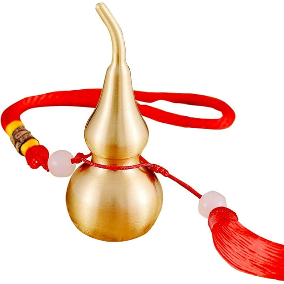 Firefly Hope Feng Shui Brass Wu Lou Golden Gourd with Red Luck Strip Treasure Pendant for Bedroom,Car Hanging Ornaments,Fortune Protection,Hu Lu Bring Good Luck Safty Success,5.5inch Tall