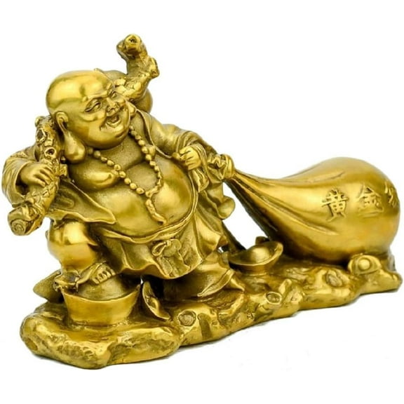 Firefly Hope Fengshui Buddha God of Wealth Statue,Laughing Buddha Pulling Money Bag for Prosperity & Happiness,Lucky Figurine for Home Office DecorStyle A,Large
