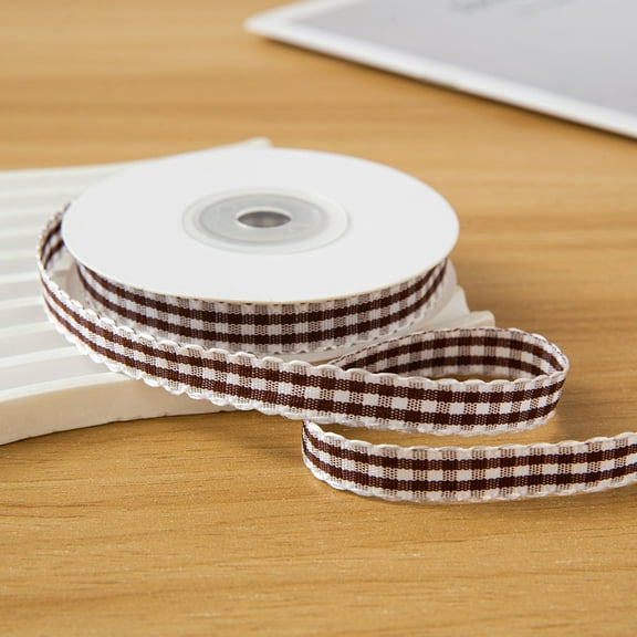 Firefly Hope Lace Checkered Ribbon,3 Rolls Dark Brown & White 10yard×0.39in Bulk Gift Ribbon, Decorative Wrapping Ribbon for Bows, Bouquet & Craft Gift Packaging