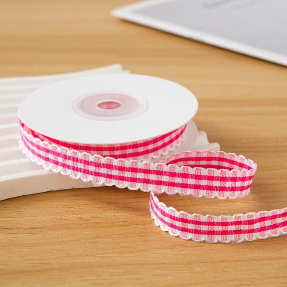 Firefly Hope Lace Checkered Ribbon,3 Rolls Dark Pink & White 10yard×0.39in Bulk Gift Ribbon, Decorative Wrapping Ribbon for Bows, Bouquet & Craft Gift Packaging
