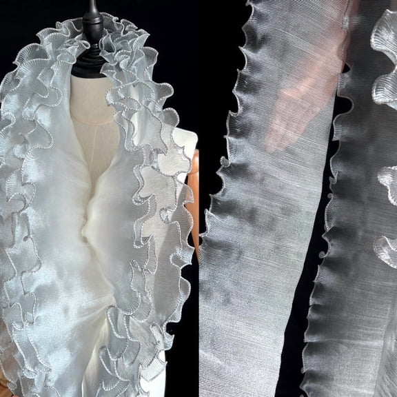 Firefly Hope Light Grey 5Yds x 4.72 Inch Ruffle Pleated Gathered Lace Trim, Soft Organza Tulle Chiffon Fabric Edging for Wedding Dress, Clothes, Costume Sewing & DIY Craft Decor