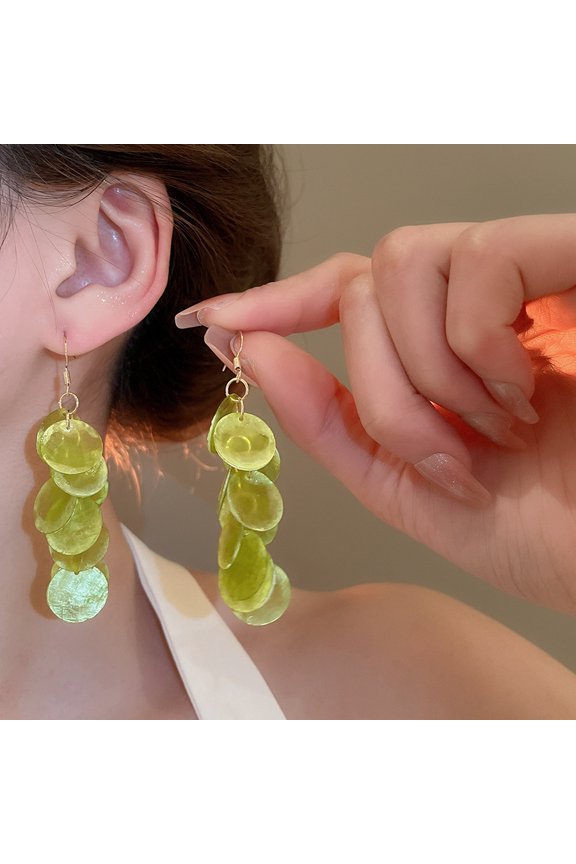 Light Weight Handcrafted Boho Circular Shell Fringe Ear Pendants for Ladies, Geometric Gold Disc Hook Ear Embellishments, Distinctive Long Drop Fashion Jewelry