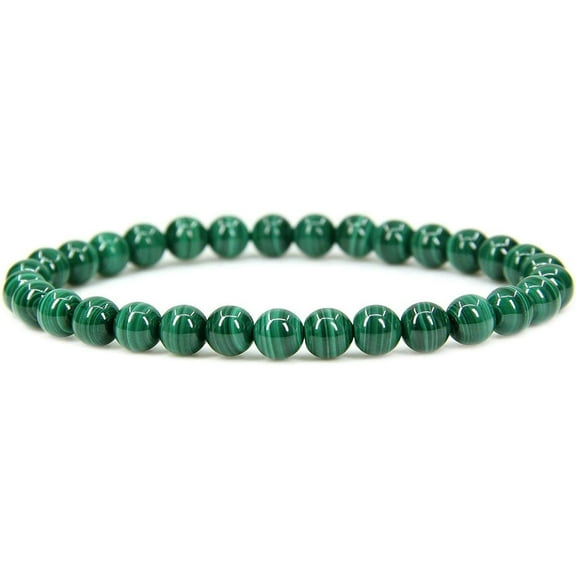 Firefly Hope Natural AA Grade Malachite Gemstone 6mm Round Beads Stretch Bracelet 7" Unisex，Green