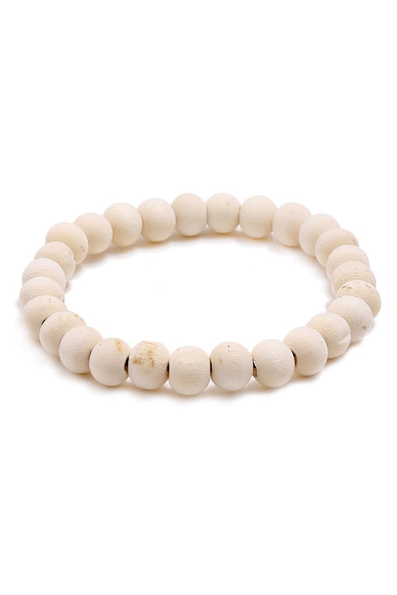 Natural Wooden Beaded Elastic Bracelet for Men & Women, Classic Boho Style Stretch Bracelet Perfect for Everyday Styling, Beige B