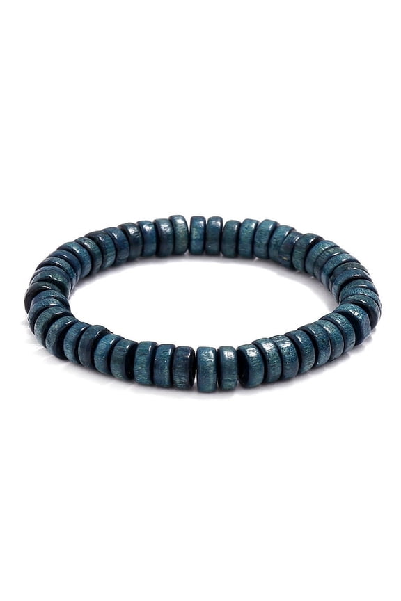 Natural Wooden Beaded Elastic Bracelet for Men & Women, Classic Boho Style Stretch Bracelet Perfect for Everyday Styling, Blue