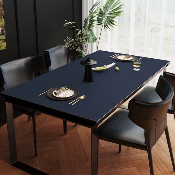 Firefly Hope Navy Blue Faux Leather Tabletop Protector, 15.75×39.37 Inch Wipeable Rectangular Table Pad, Waterproof Surface Cover for Coffee & Dining Tables
