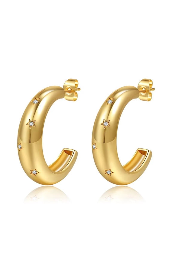 Open Hoop Earrings for Women Chunky Hoops Sparkly Crystal C Shaped Round Hoop Earrings Cubic Zirconia Thick Hoops EarringsGolden
