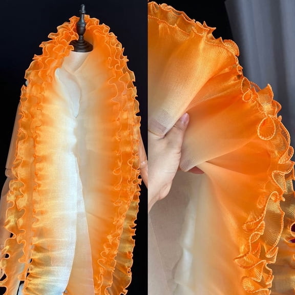 Firefly Hope Orange 5Yds x 4.72 Inch Ruffle Pleated Gathered Lace Trim, Soft Organza Tulle Chiffon Fabric Edging for Wedding Dress, Clothes, Costume Sewing & DIY Craft Decor