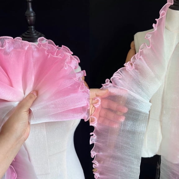 Firefly Hope Pink 10Yds x 4.72 Inch Ruffle Pleated Gathered Lace Trim, Soft Organza Tulle Chiffon Fabric Edging for Wedding Dress, Clothes, Costume Sewing & DIY Craft Decor