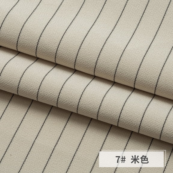 Firefly Hope Polyester Pinstripe Stretch Spandex Poplin Woven Fabric, 1 Meter Length 59 Inch Wide, Comfortable Elastic Fabric for Sewing & Apparel Projects, Beige