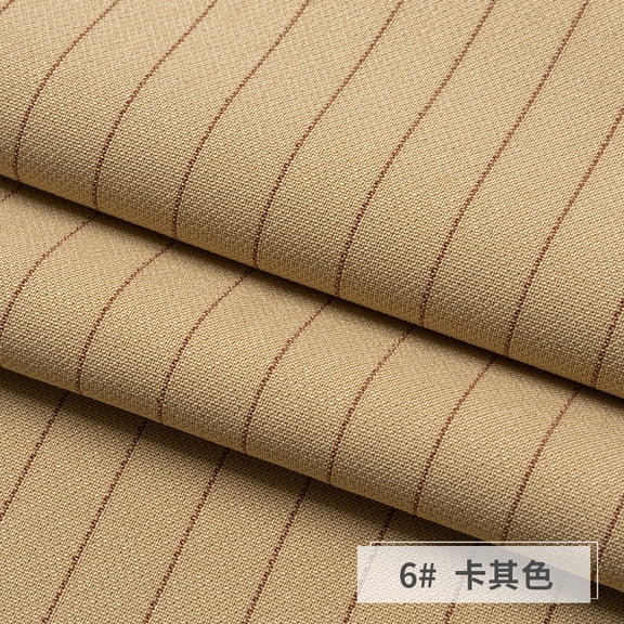 Firefly Hope Polyester Pinstripe Stretch Spandex Poplin Woven Fabric, 1 Meter Length 59 Inch Wide, Comfortable Elastic Fabric for Sewing & Apparel Projects, Khaki
