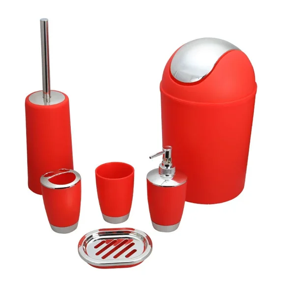 Firefly Hope Practical Bathroom Accessories Set: Organize Your Bathroom with Ease,6 Pcs Plastic Gift Set -Red