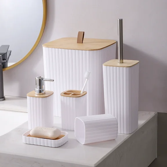 Firefly Hope Practical Bathroom Accessories Set: Organize Your Bathroom with Ease - Bathroom Set, 6PC Bathroom Accessory Set-White