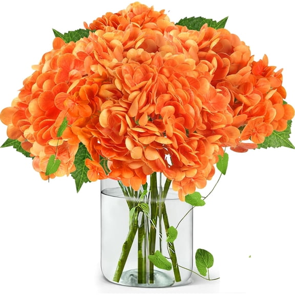 Firefly Hope Real Touch Lifelike Artificial Hydrangea Blooms, 21" Large Size 3 Pack Realistic Faux Flowers for Indoor & Event Decor, Orange