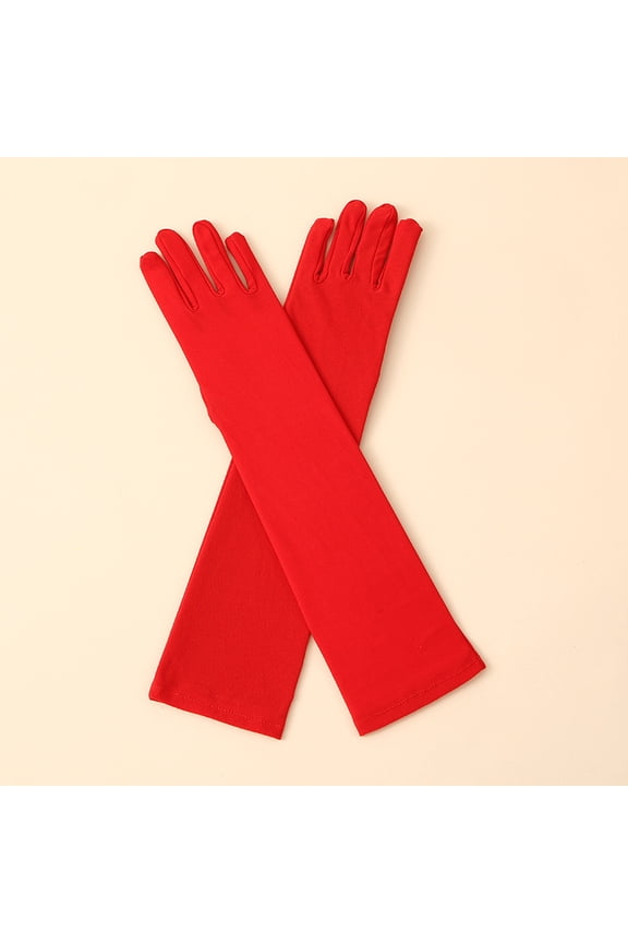Red Stretchy Long Opera Gloves, Formal Gloves for Wedding, Party Costume, Stage Performance & Formal Dress