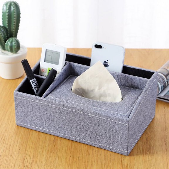Firefly Hope Retro Leather Rectangular Tissue Box Cover, Multifunctional Remote Control & Stationery Organizer, Facial Tissue Dispenser with Storage for Home DesksBlue