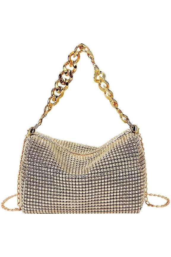 Rhinestone Handbag  Gold Shiny Clutch, Ideal for Special Occasions