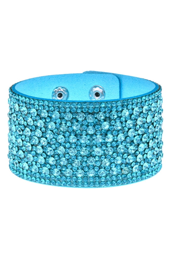 Rhinestone Leather Wrap Bracelets for Women, Trendy Stackable Bangle Set Fashion Jewelry Gift, Blue
