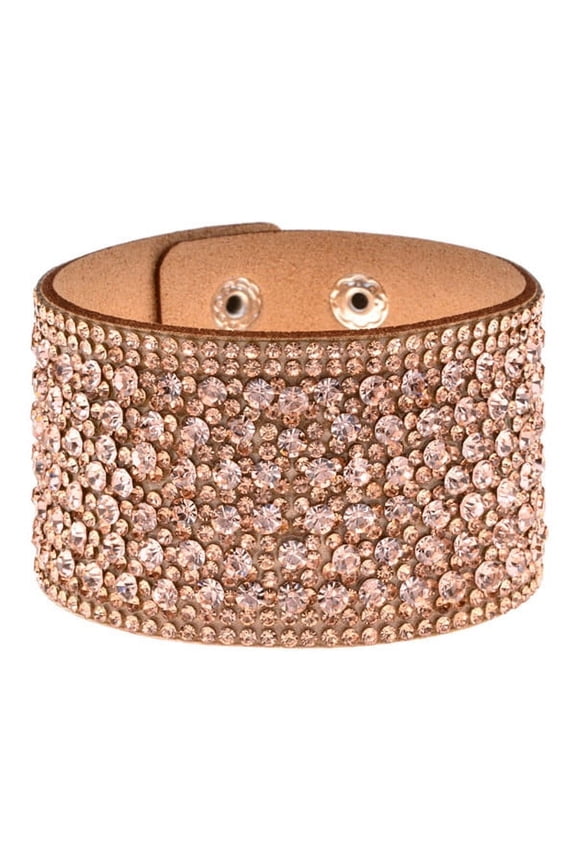 Rhinestone Leather Wrap Bracelets for Women, Trendy Stackable Bangle Set Fashion Jewelry Gift, Brown