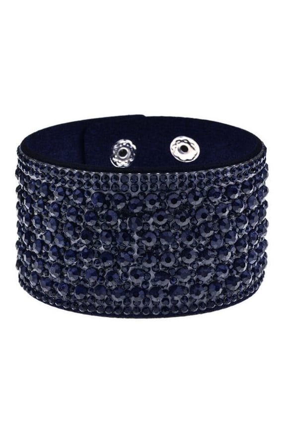 Rhinestone Leather Wrap Bracelets for Women, Trendy Stackable Bangle Set Fashion Jewelry Gift, Dark Blue