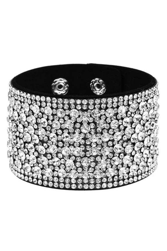Rhinestone Leather Wrap Bracelets for Women, Trendy Stackable Bangle Set Fashion Jewelry Gift, White