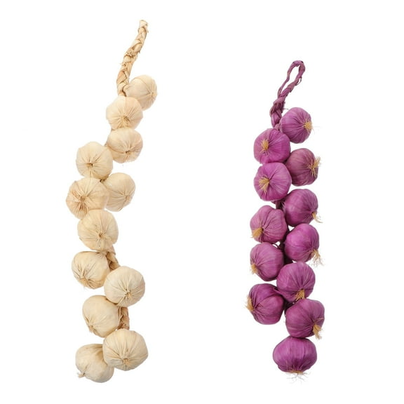 Firefly Hope Rustic Decor Garlic Strings 2pcs Artificial Herbs, Perfect for Kitchen & Home-White,Purple
