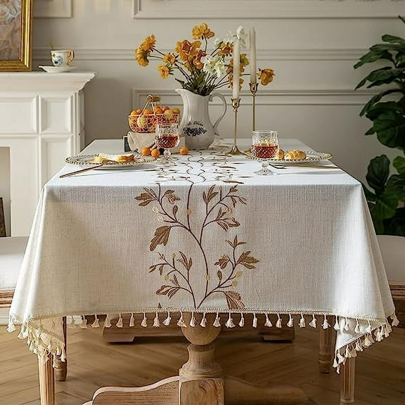 Firefly Hope Rustic Farmhouse Cotton Linen Tablecloth, Small Rectangular Dining Table Cover for 8-10 Seats, Ideal for Kitchen,55*102in, Flowers Red