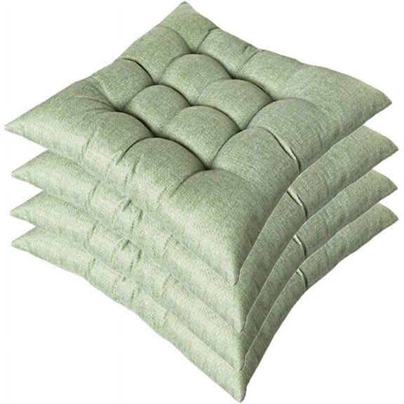 Firefly Hope Set of 4 Green 18"x18"x3" Tufted Square Chair Pads, Soft Indoor Seat Cushions with Ties for Dining & Home Chairs